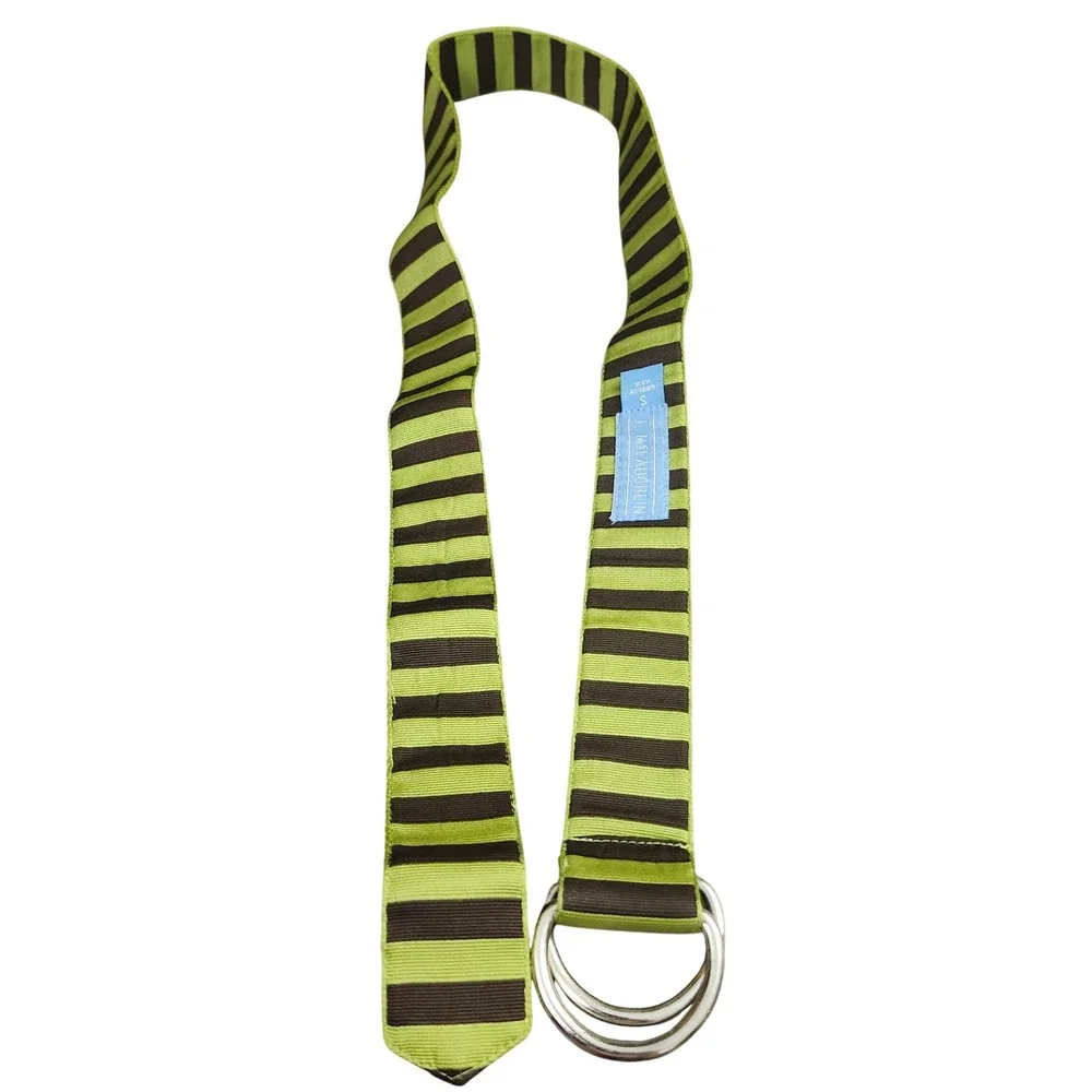 J. McLaughlin D-Ring Belt Green Brown Striped Fabric Ribbon Small USA Preppy
